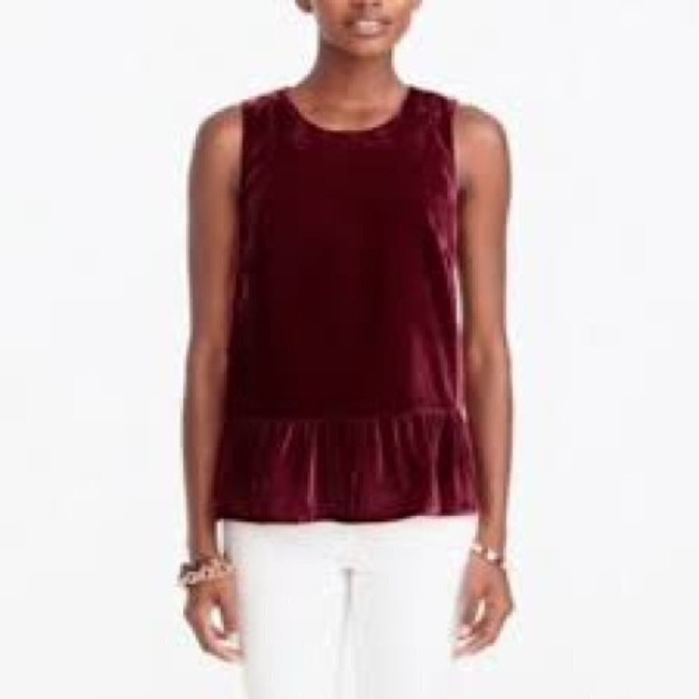 J. Crew Women's Size 6 Sleeveless Crushed Velvet Top Peplum Hem Red Style H1182